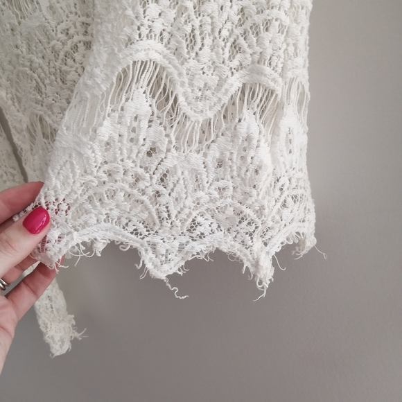Farm Rio Sheer Lace Long Sleeve Ivory Blouse P (00-0) - Picture 8 of 16